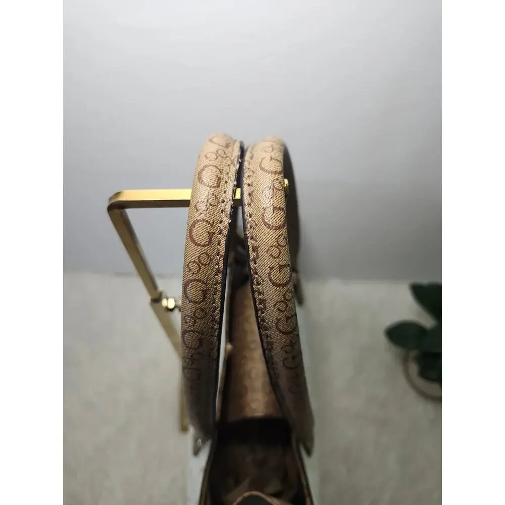 Guess Tote Bag Women's Cream Brown Gold Tone Preppy Classic Monogram Logo